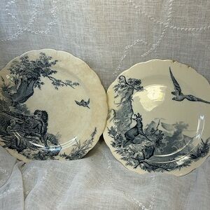 Set of 2 Lille porcelain plates with nature hunting scenery made in France